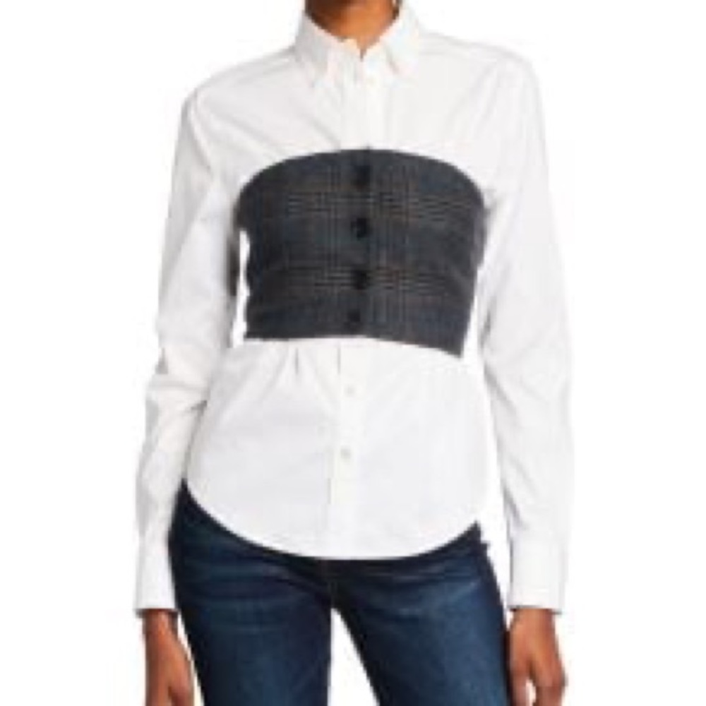Veronica Beard Miki - mixed media plaid shirt